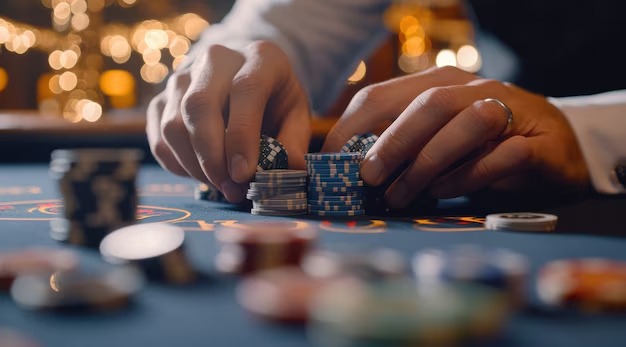 Multi-camera view of live Teen Patti dealer Live dealer managing Teen Patti round with multiple camera angles